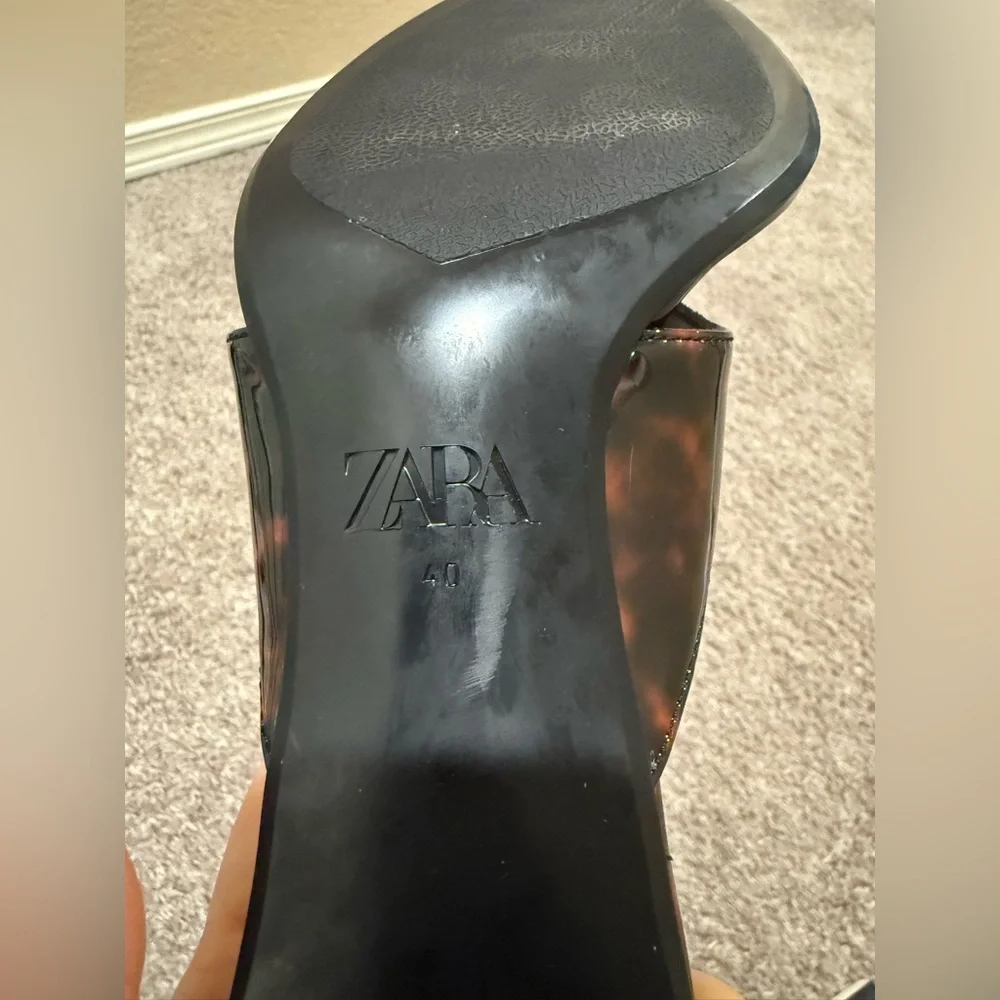 Zara Brown Leather Square-Toe Heeled Sandals - Picture 5 of 8